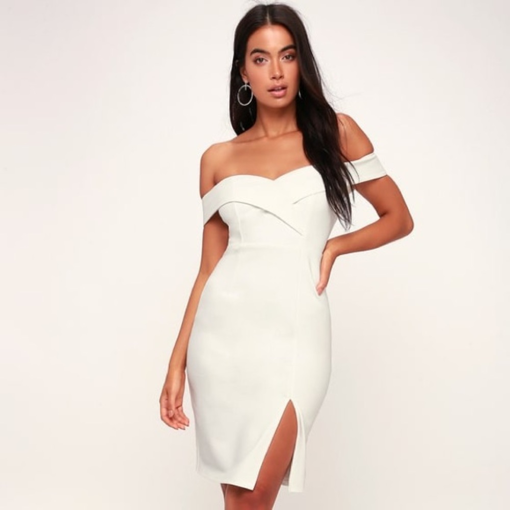 Classic Glam White Off-the-Shoulder Bodycon Dress